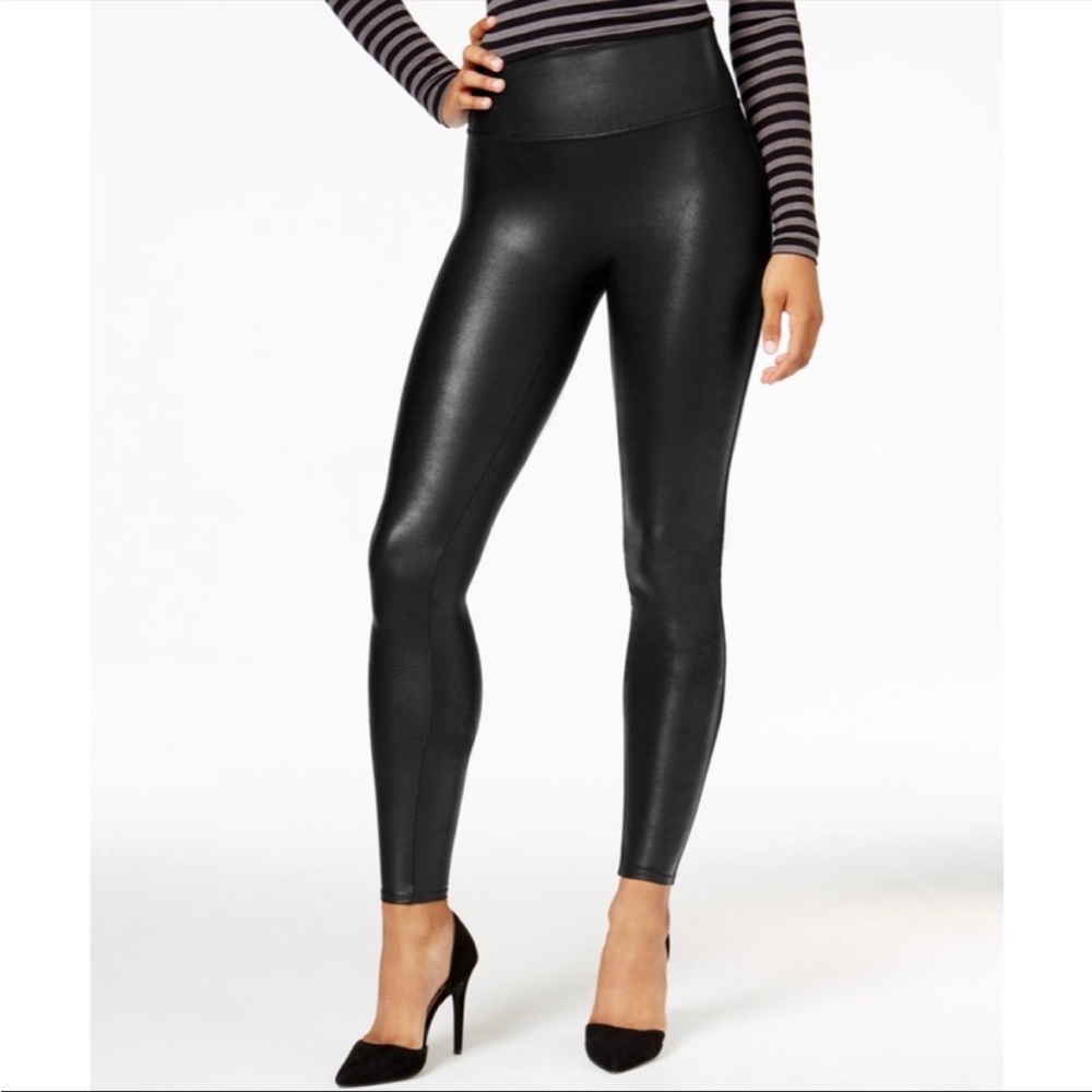 SPANX Black Faux Leather‎ Moto Leggings Size Medium